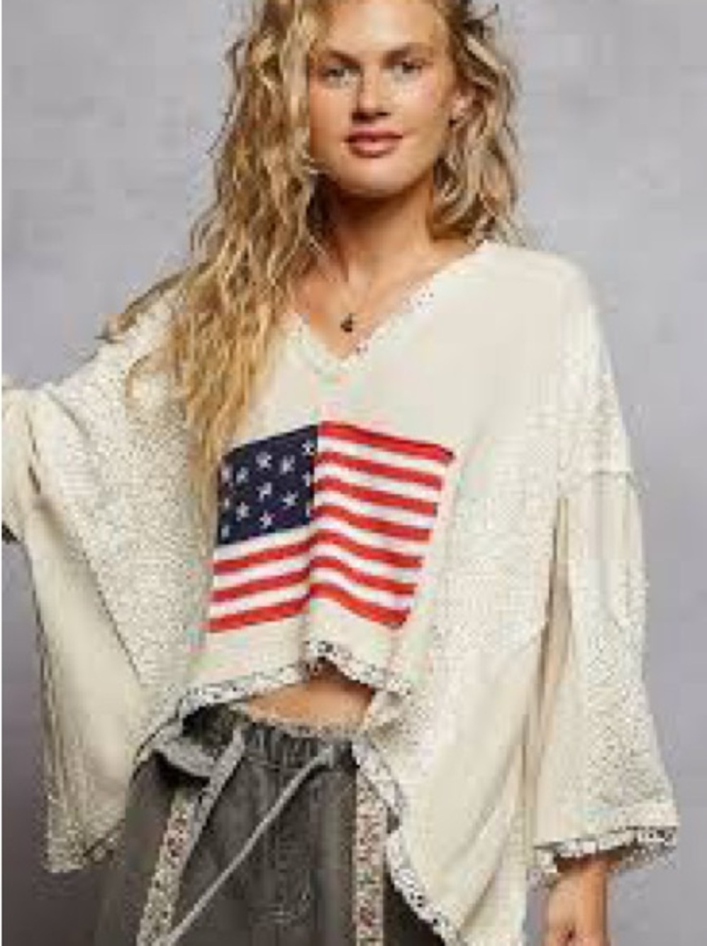 POL CLOTHING INC American Flag Patch Top size S